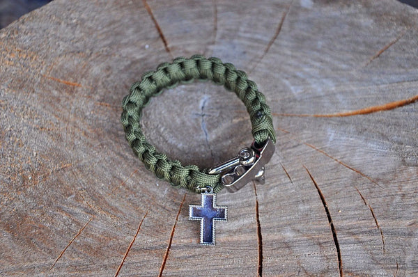 Bracelet en corde de parachute et son crucifix (METAL)